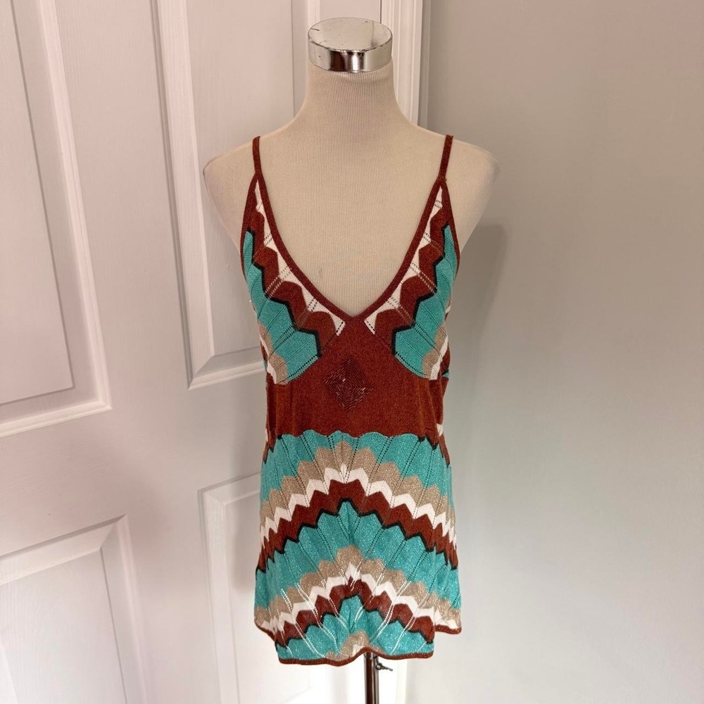 MULTICOLOR ISSHU CHEVRON PRINT BEADED CROCHET TANK TOP